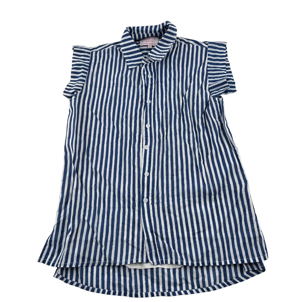 Hampton House Women's Blue & White Striped‎ Sleeveless Button-up Size S